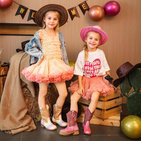 Unisex Child Shiny Rainbow Mid Calf Glitter Toddler Cowboy Boot Little Big Kids - Picture 7 of 8